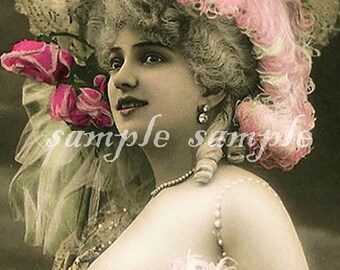 Fotografía VINTAGE de María Antonieta Descarga digital instantánea Fotografía antigua Hermosa mujer victoriana Shabby Chic Rosa