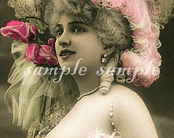 VINTAGE Marie Antoinette photograph Instant Digital Download Antique Photograph Beautiful Victorian Woman Shabby Chic Pink