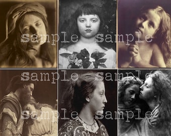 Victorian Gothic Photographs Vintage Dark Sepia Woman & Little Girls Images Digital Download Collage Sheet ATC ACEO Julia Margaret Cameron