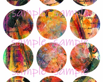 Digital Collage Sheet instant Digital Download 2.5 inch Circles Artist Trading Coins Mixed Media Painted Texture Background Pocket Mirror