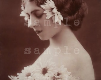 instant DIGITAL Download VINTAGE Antique photograph Beautiful Victorian Woman French Princess Shabby Chic Floral Art Print