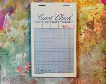 Cheques de invitados de restaurante vintage, estilo retro para diarios basura, 1 libro (50 hojas) azul claro, blocs de notas, diario de arte, diario basura, scrapbooking