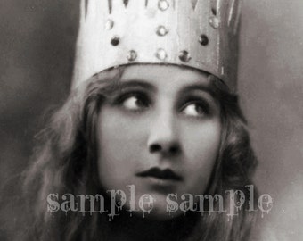 COLLAGE SHEET instant Digital Download Scan Vintage photograph Beautiful Gothic Princess Crown Antique FRENCH Postcard Bohemian Gypsy Boho