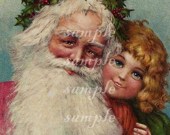 Tarjeta navideña vintage de Papá Noel VICTORIANO DESCARGA DIGITAL instantánea Tarjeta navideña antigua victoriana de chatarra del siglo XIX