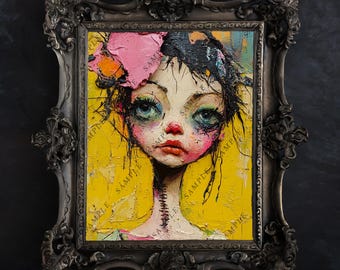 Cute Creepy Little Zombie Girl Printable Digital Collage Sheet, Heavy Acrylic Painted Girl for Junk Journals or Wall Art Printable Halloween