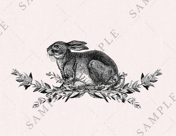 Printable Vintage Illustrated Easter Bunny With Botanical | Etsy