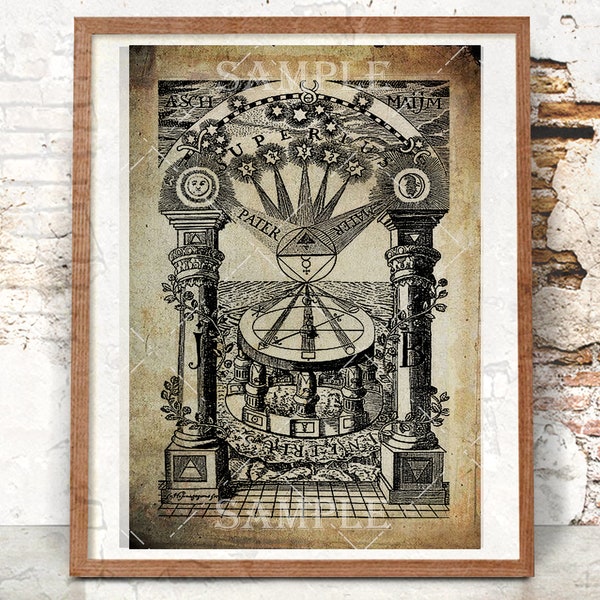 Printable Freemason Medieval Art Print, Alchemy Print, Occult Art, Magick alchemy, Sacred Geometry, Esoteric Home Decor