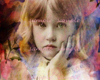 Descarga digital instantánea, escaneo en papel imprimible, hermosa y dulce niña, hoja de collage de fotografías antiguas, impresión antigua, postal francesa