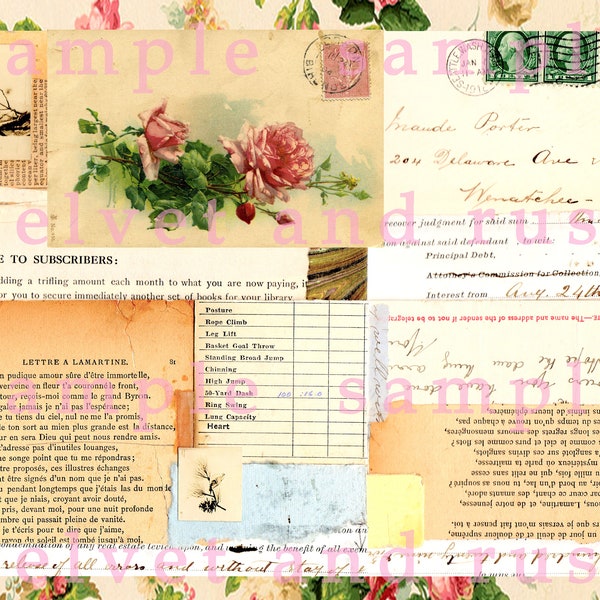 Digital Download Collage Sheet for Paper Crafts Scrapbook Mixed Media Altered Art Shabby Chic Junk Journals Ephemera ATC ACEO Bestseller