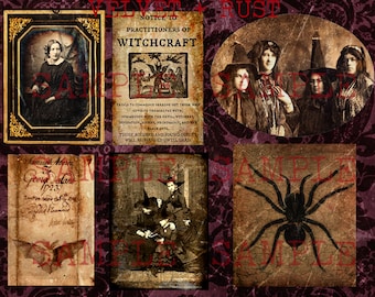 Gothic Halloween Witch Junk Journal Digital Collage Sheet, Instant Download, Printable Dark Art Images, Paper Crafts