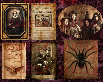 Gothic Halloween Witch Junk Journal Digital Collage Sheet, Instant Download, Printable Dark Art Images, Paper Crafts