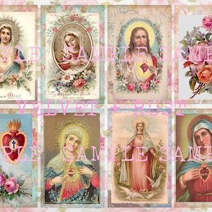 Religious Antique Prayer Holy Cards, Digital Download Collage Sheet  Printable, Sacred Heart, Vintage Mary Jesus Madonna images