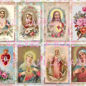 Religious Antique Prayer Holy Cards, Digital Download Collage Sheet  Printable, Sacred Heart, Vintage Mary Jesus Madonna images