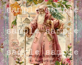 Instant Digital Download Christmas Collage Sheet Vintage Victorian Antique Shabby Chic Santa French Postcard Pink Christmas