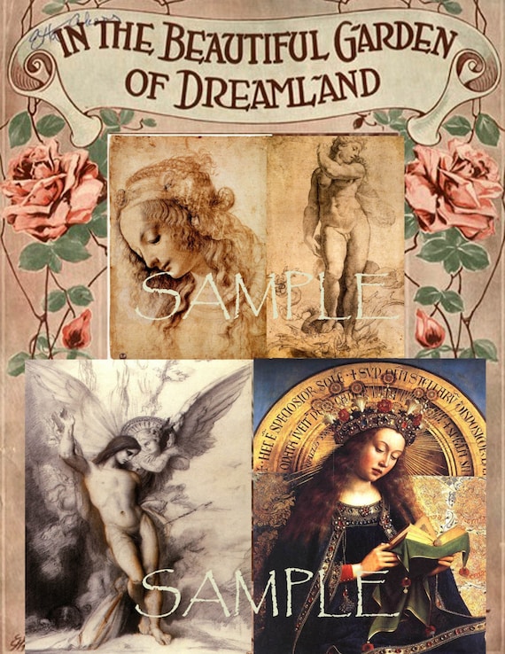 instant Digital Download COLLAGE SHEET printables Mixed Media Art Supplies Angels illustrations Roses Old World Art Religious Mother Mary