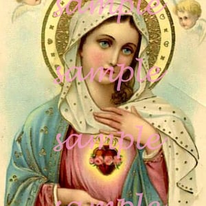 FEUILLE DE COLLAGE Téléchargement NUMÉRIQUE instantané Cartes de prière religieuse sainte antique Cartes religieuses imprimables Cartes de prière floral victorien Madonna