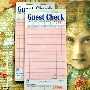 Diner Guest Checks, Vintage Retro Style for Junk Journaling, 1 Book (50 sheets) LIGHT PINK Notepads