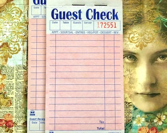 Cheques para comensales, estilo retro vintage para diarios basura, 1 libro (50 hojas) Bloc de notas rosa claro
