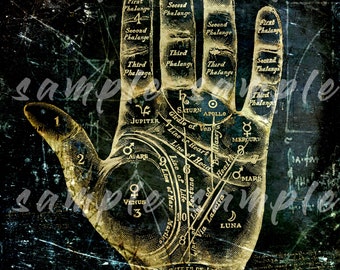 PALMISTRY Antique ILLUSTRATION Digital Download Hand Reading Chart Divination Art Print Gypsy Palm Reader Fortune Teller Tarot