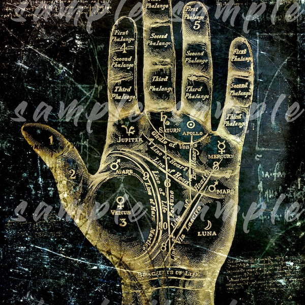 PALMISTRY Antique ILLUSTRATION Digital Download Hand Reading Chart Divination Art Print Gypsy Palm Reader Fortune Teller Tarot