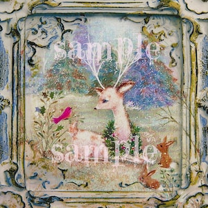 Vintage Christmas Card, Little Deer and animals Retro Kitsch card, forest woodland Decoupage, Printable Diy Digital Download Collage Sheet