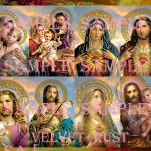 Belles cartes de prière catholiques antiques imprimables avec le halo d'or, cartes saintes religieuses de cru, inspiration, coeur sacré, cartes de Pâques