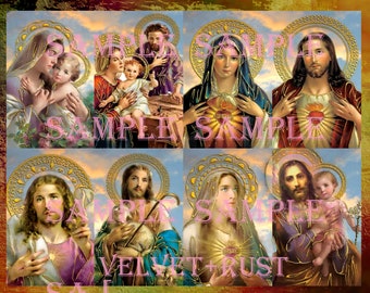 Beautiful Printable Antique Catholic Prayer Cards With Golden Halo, Vintage Religious Holy Cards, Inspirational, Sacred Heart, Easter Cards