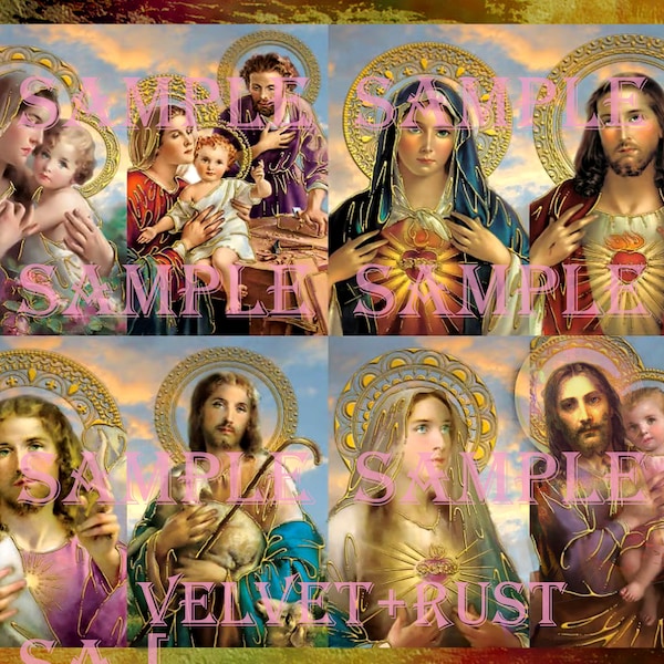 Beautiful Printable Antique Catholic Prayer Cards With Golden Halo, Vintage Religious Holy Cards, Inspirational, Sacred Heart, Easter Cards