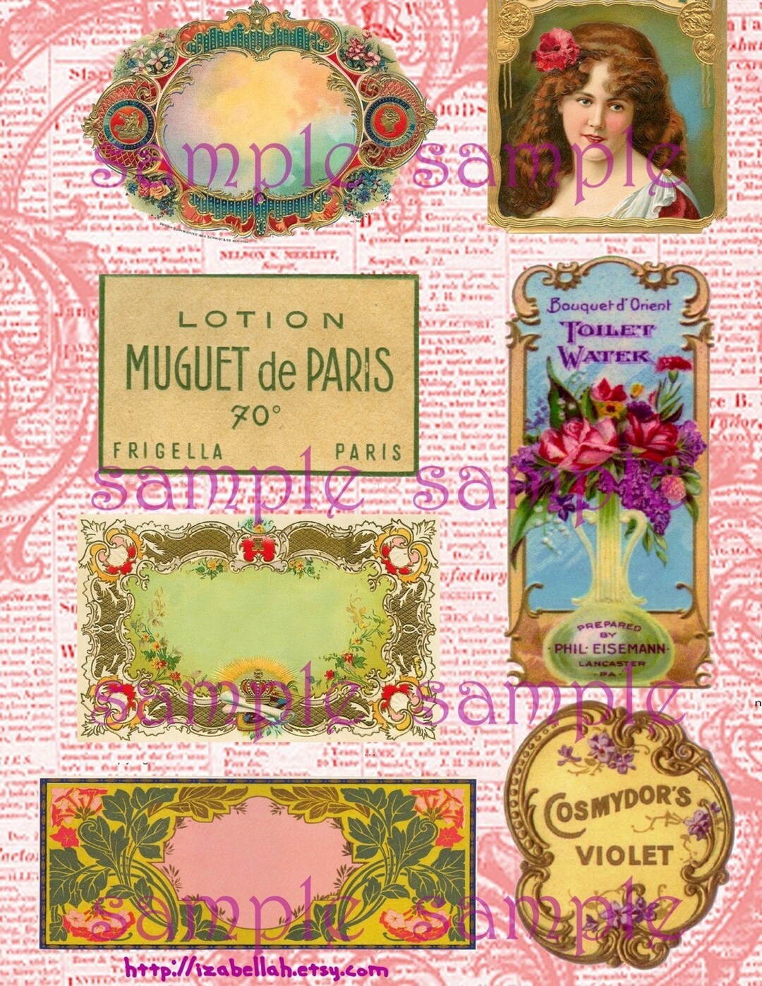 COLLAGE SHEET Instant Digital Download Vintage Perfume Labels - Antique ...