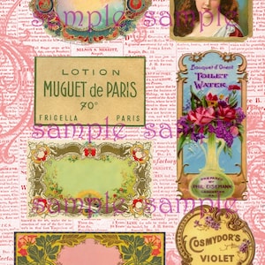 COLLAGE SHEET instant Digital Download vintage Perfume LAbELs - Antique French Parfum - Vintage Victorian printable labels