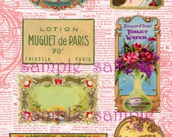 COLLAGE SHEET instant Digital Download vintage Perfume LAbELs - Antique French Parfum - Vintage Victorian printable labels