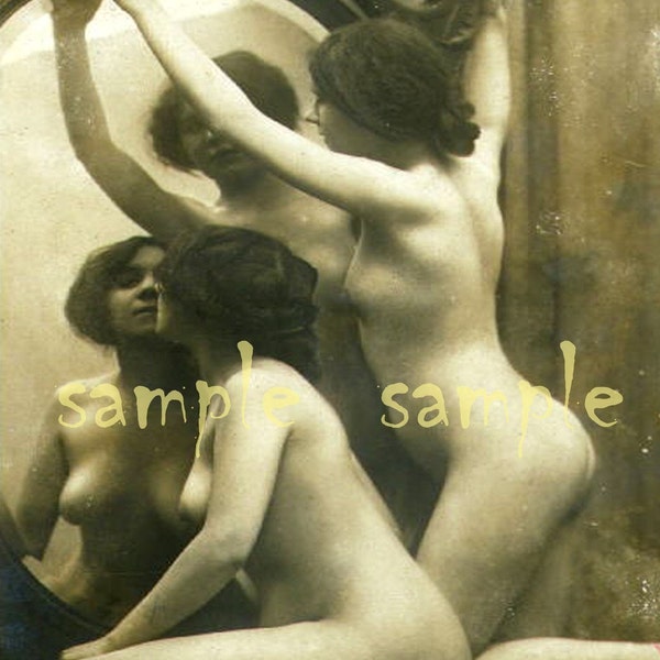 Victorian Risqué, Vintage Nude, Twins, Sisters, Erotic Lesbian Photograph, Rare Antique Photo, Art Print