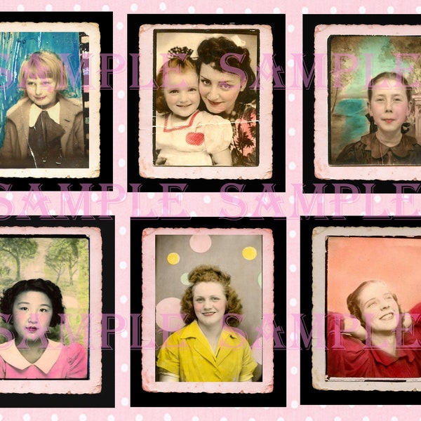 PRINTABLE Colorized, Hand Tinted, Adorable Vintage Photo Booth Photographs, For Craft Projects, Junk Journaling