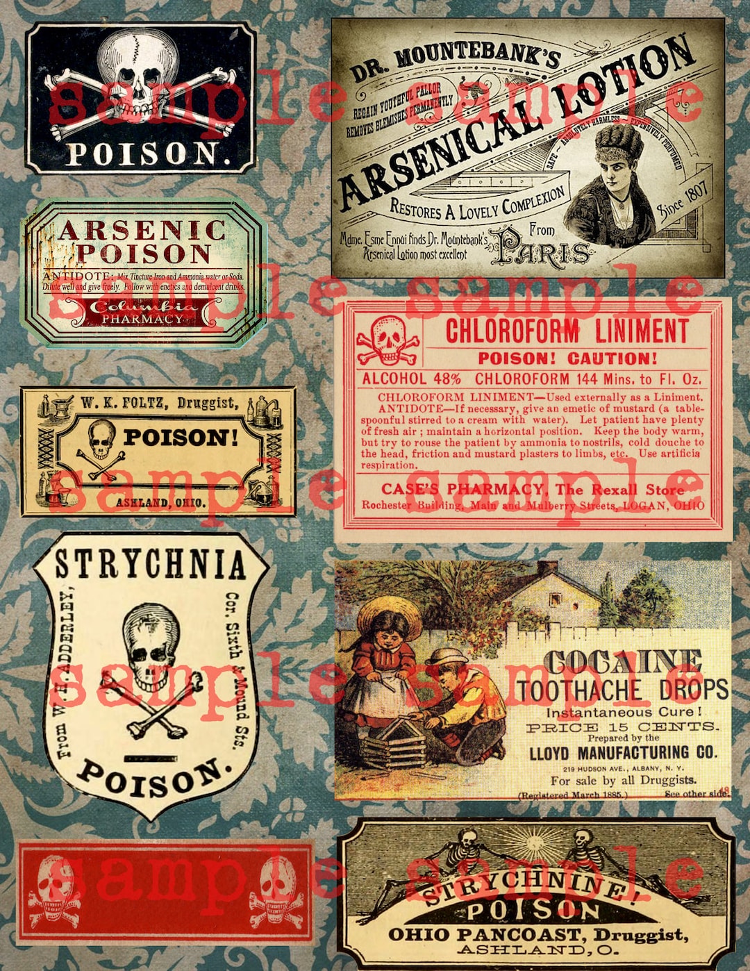 Art Halloween Download Potion COLLAGE - Labels Altered SHEET Antique Witch Instant Poison Apothecary Cocaine Pharmacy Etsy Bestseller Digital