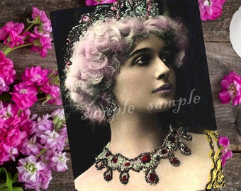 Printable Marie Antoinette Pink hair & Crown, VINTAGE photograph of Bohemian Gypsy Princess