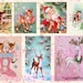 Adorable Printable Vintage Christmas Deer, Retro Christmas Cards, Holiday Collage Sheet, Junk Journal Images, Pink Shabby Christmas 