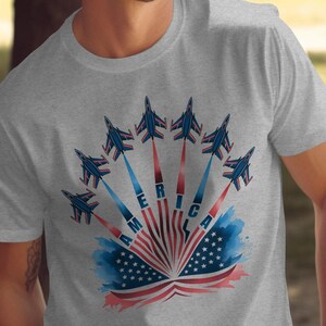 American Fighter Jets T-Shirt, Patriotic Apparel, USA Pride Tee, Airplane Design, 4th of July Gift, Military Aviation