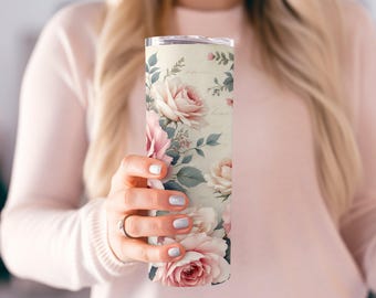 Vintage Pink Rose Tumbler Wrap: Floral Seamless Design (Digital Download)