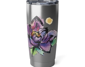 Travel Cup 20oz Stainless Insulated Stainless Steel Coffee Tea Fits Cup Holder Lotus Flower