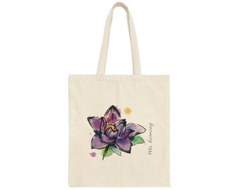 Lotus Flower Cotton Canvas Tote