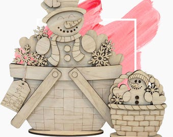 Smiling Snowman Basket Insert DIY Wood Kit for Winter Decor and Holidays