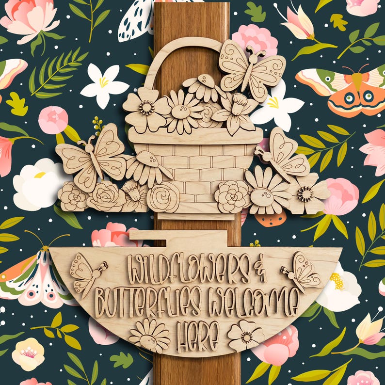 Wildflowers & Butterflies Insert – Spring Door Hanger – Unfinished Wood ...