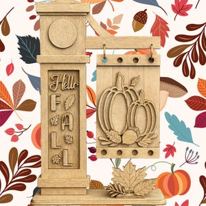Rustic Fall Wooden Insert Set: Harvest Pumpkin Decor with Maple Leaf Base