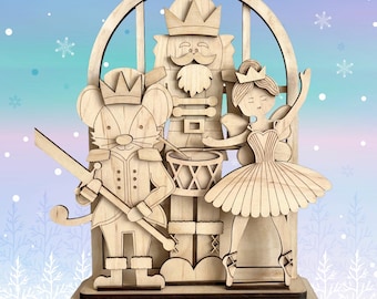 Nutcracker Trio Arch Insert – Mouse Soldier, King, Ballerina Fairy Wooden Display