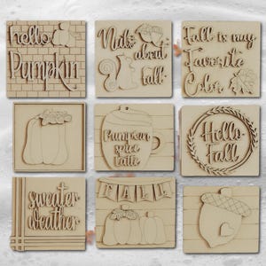 Decorazione autunnale fai da te per vassoi a più livelli: kit di inserti in legno incisi