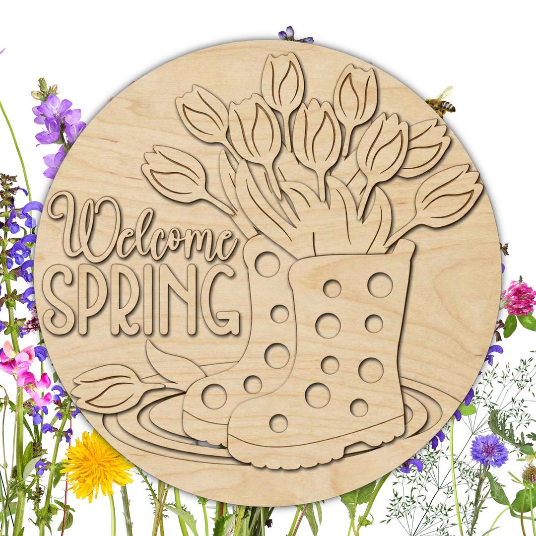 Spring Door Decor – Wooden Welcome Spring Sign With Tulip Rain Boots - Etsy