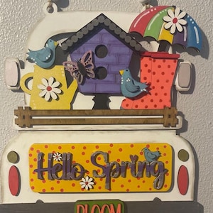 Unpainted Rustic -Interchangeable- Seasonal -  Farmhouse Truck -Home Decor 12&quot; and 24&quot; Truck Attachments &quot;Hello Spring&quot; Truck Insert DIY