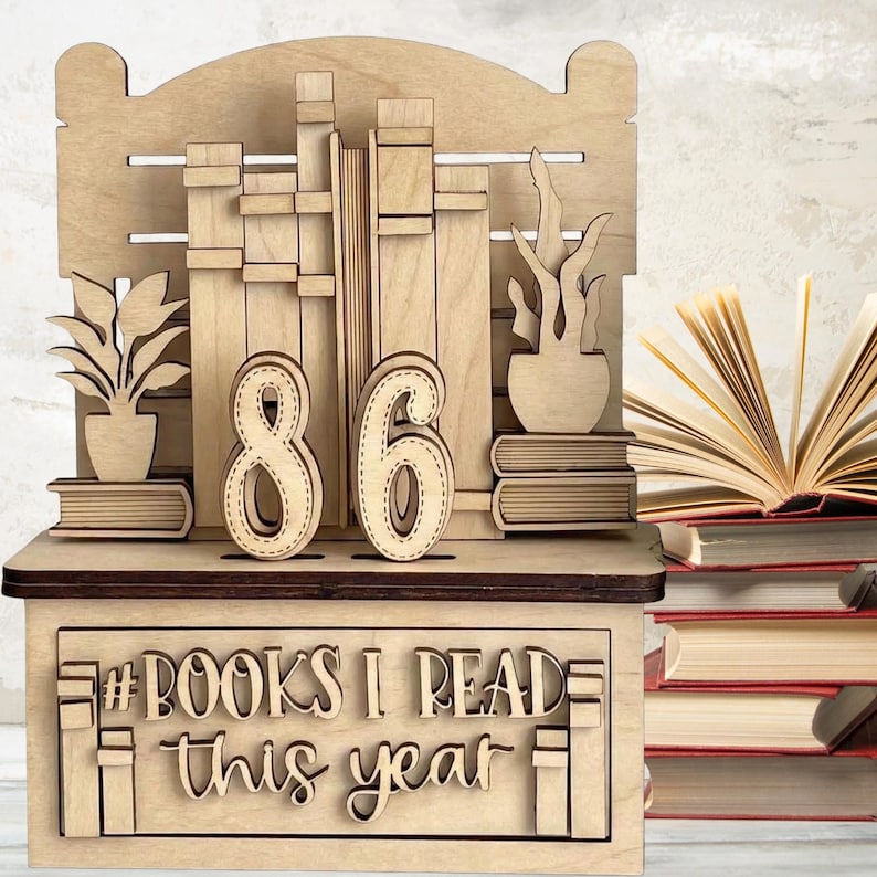 Wood Book Nook Insert, Laser Cut Birch Advent Shelf Insert, Books I ...