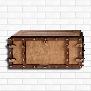 Base de caja de exhibición intercambiable con diseño de baúl vintage cortado con láser para proyectos de bricolaje de decoración de temporada o rústica.