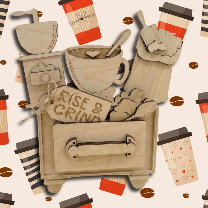 Rise & Grind Coffee Insert for Vintage Box – Interchangeable Primitive ...